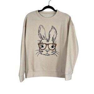 Sweatshirt Bunny Tan Pullover Animal Print Graphic Easter Spring Neutral 80s